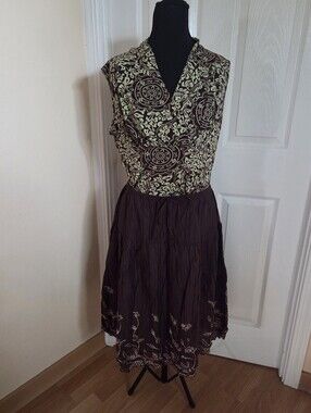 JKLA California brown & green 2 piece skirt & top set boho Hippie Cottagecore XL
